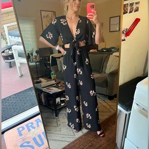 Black Floral Jumpsuit - Socialite - Size small